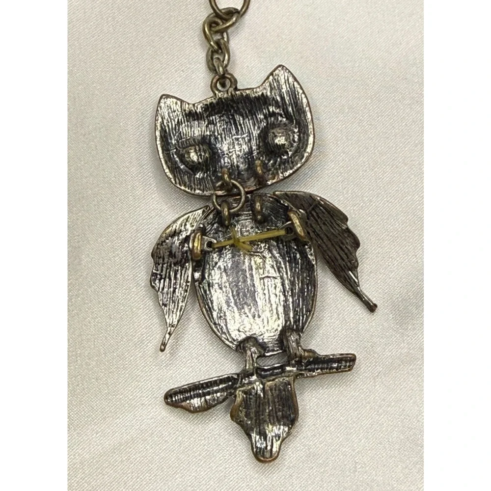 Vintage Metal Owl Black Eyes Pendant Necklace Chain Jewelry Pendant